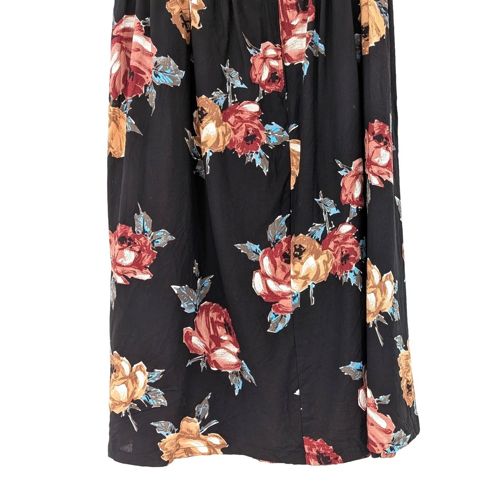 Vintage Floral Midi Skirt‎ Black Rayon Pleated Size 12 USA Made Cottage Boho - Picture 8 of 9